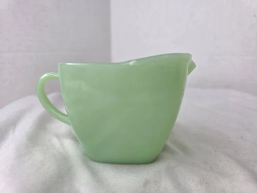 1950s Fire King Jadeite Charm Pattern Square Cream Pitcher Creamer GUC