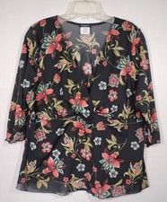 Vintage Eyeshadow Women's Top Sz 2X Black Floral Bohemian Babydoll USA Made AD7