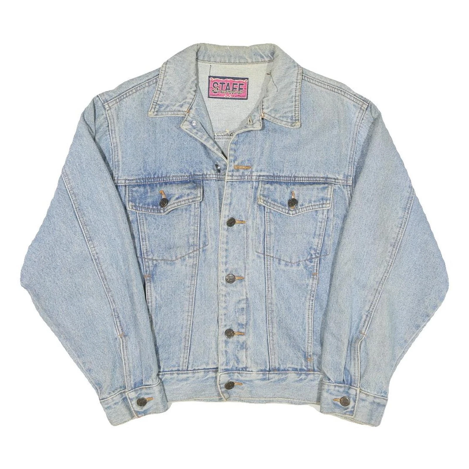STAFF Mens Blue Cotton Blend Denim Jacket M Classic Button Closure Casual