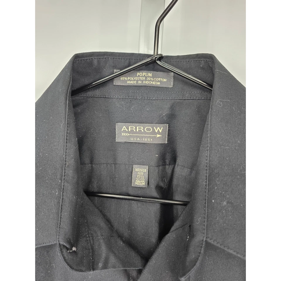 Camisa de vestir de popelina negra lisa Arrow para hombre talla 15 1/2 32-33 Foto 2 de 3