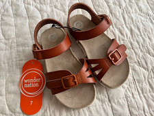 Wonder Nation Sz7 Child Brown Faux Leather Sandals Cushy Footbed NEW