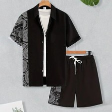 Men's 2 Piece Summer Retro Printed Shirt Shorts Set Beach Holiday Outfit