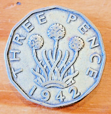 1942 King George VI Threepence 3d coin - Fair.