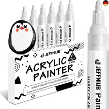 JEFFNIUB Wei&szlig; Acrylstifte Dicke Spitze 6St&uuml;ck, Wei&szlig; Stift Wasserfest Marker St