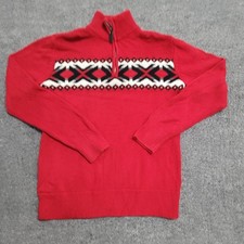 Chaps Sweater Boys Size XL Red Fair Isle Quarter Zip Cotton Mock Neck Pullover