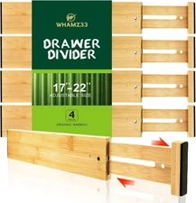 Kitchen Drawer Dividers, Adjustable Bamboo Drawer Organizer (17-22"), Expandable
