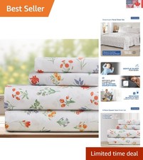 4-Piece Queen Bed Sheet Set - Breathable Cooling Floral Microfiber