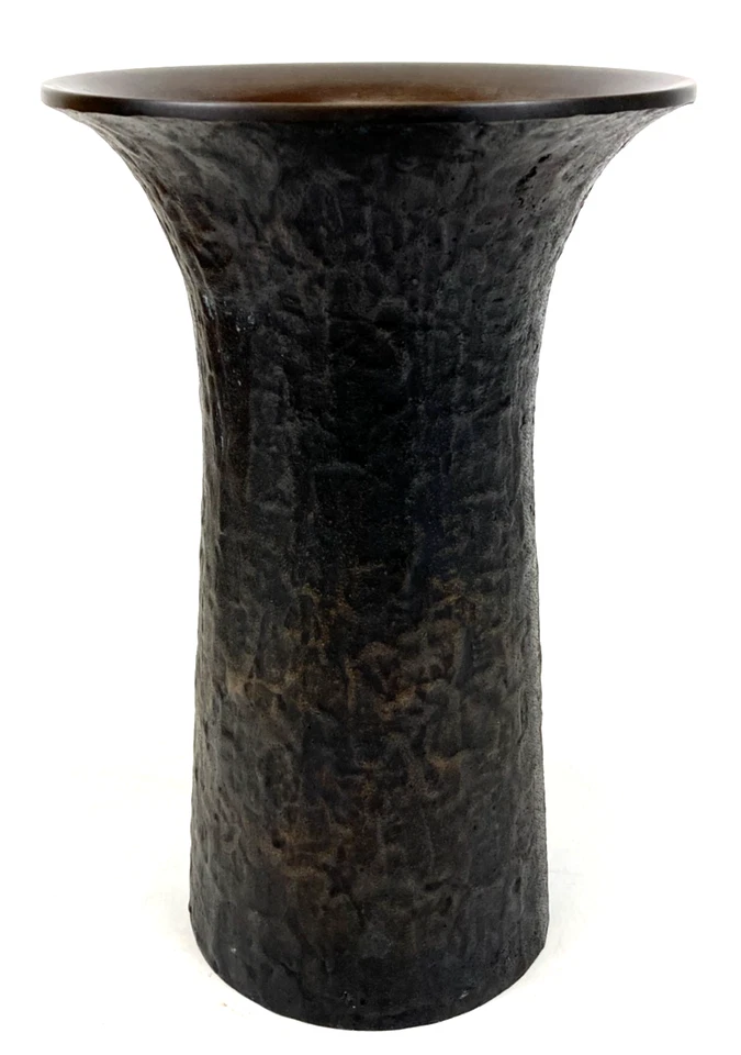 Japanese Antique Flower Vase Hammered Metal Textured Surface - Image 4 of 4