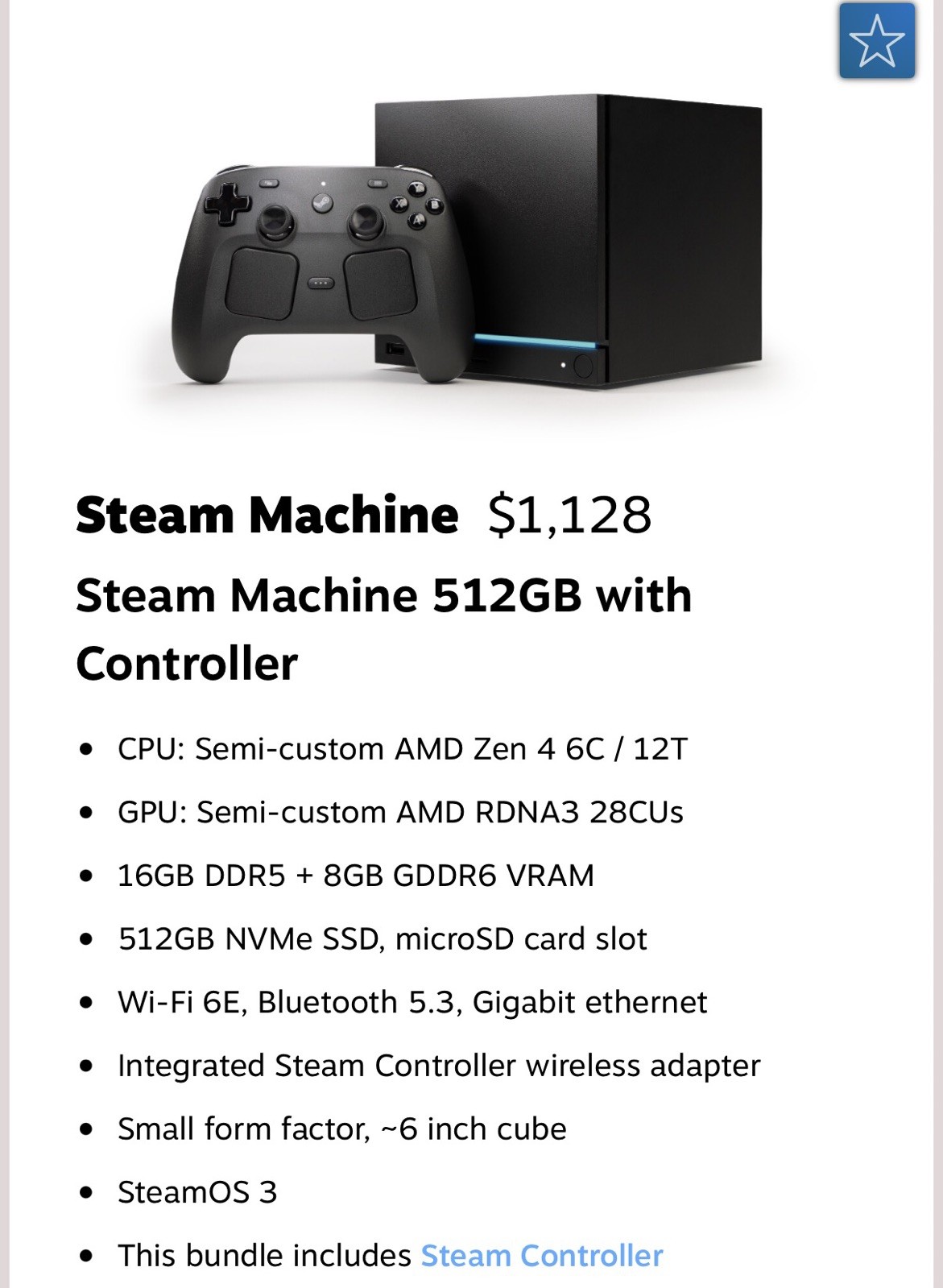 Steam Machine 512GB with Controller Valve PC- IN HAND SHIPS FAST