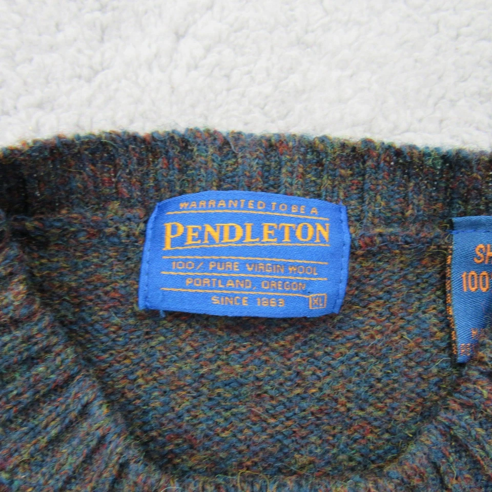 Pendleton Shetland 100% Pure Virgin Wool Sweater Mens XL Heathered Green Brown - Image 3 of 4