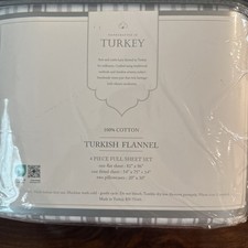 TURKISH FLANNEL GREY STRIPES ON WHITE 100 Cotton Full Sheet Set