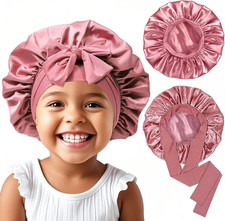2Pcs Baby Silk Satin Bonnet for Kids Sleeping Cap - Elastic Wide Band Hair Bonne