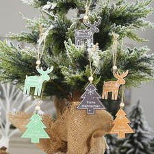 2pcs Wooden Christmas Tree Elk Painting Hanging Ornaments Xmas Pendant Decor
