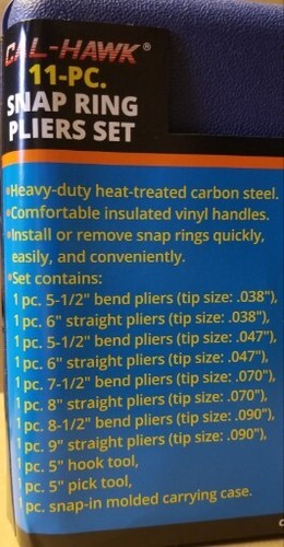 Cal-Hawk Tools Heavy Duty Snap Ring Pliers Set 11-PC CPLSR11P Insulated Handles - Picture 4 of 5