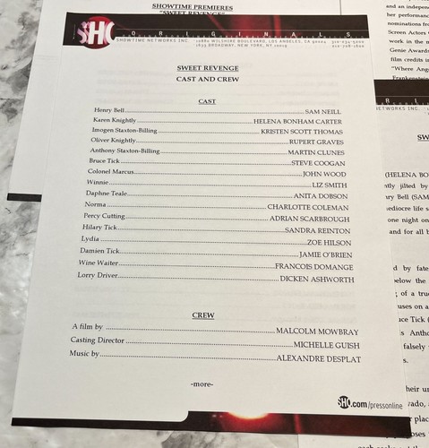 Showtime Movie Press Kit Sweet Revenge 2000 Helen Bonham Carter Sam Neill - Picture 5 of 9