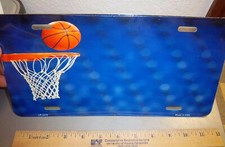 Novelty metal License Plate, Basketball going thru Hoop, 12 x 6 plate, NEW