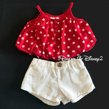 Build-A-Bear RED POLKA DOT SUN TOP, BUBBLE HEM, WHITE DENIM SHORTS Teddy Clothes