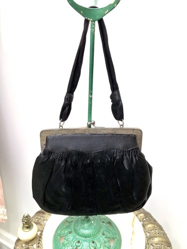 3Pc VTG 1920s Goth BROADTAIL Fur Muff, CHARMEUSE PURSE, Victorian Baroque BUCKLE - Picture 10 of 14
