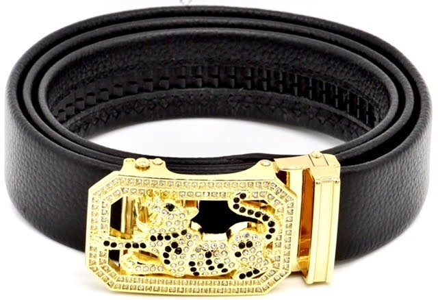 Leather Belt Men Gold Cat-image