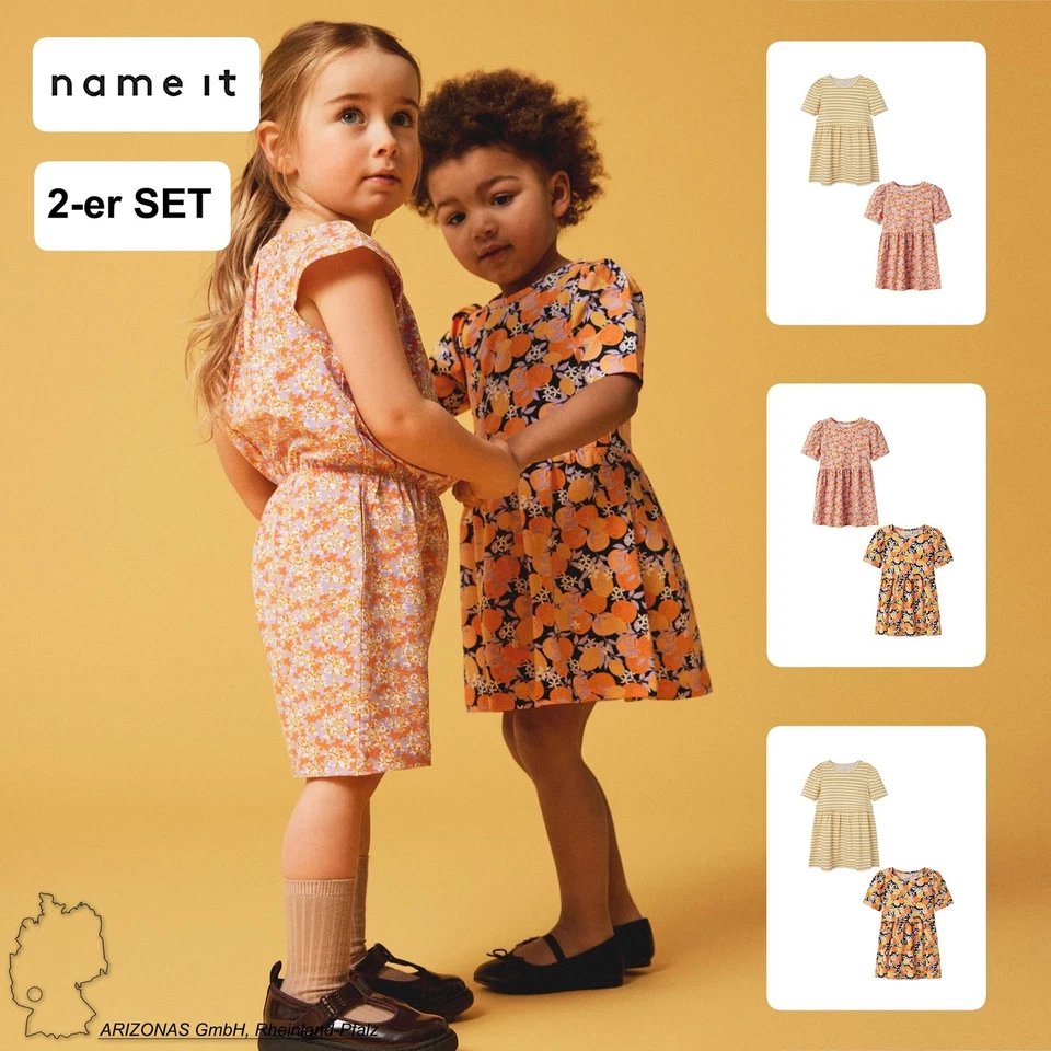 NAME IT Mädchen Kleid 2er-Set Midi Baumwolle Dress Kurzam Rundhals Kinder - Bild 1 von 1