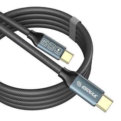 NEW Esoulk 6ft USB-C to C Cable iPhone Macbook Fast Charging 4K Video Out 20GBps