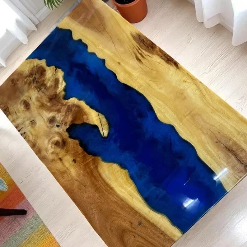 Handmade Blue Epoxy Table, Resin Dining Table, Countertop Hallway Furniture - Image 2 of 4
