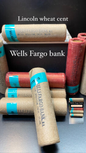 LINCOLN WHEAT CENT ROLL 50 COINS -WELLS FARGO PENNY ROLLS *FREE SHIPPING*