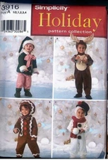 OOP Simplicity 3916 Toddler Costume Reindeer Frosty Elf Gingerbread Pattern