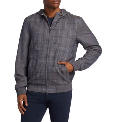 $2,495 NWT Brett Johnson Chevy Navy 100% Wool Checked Windbreaker Jacket 3XL(58)