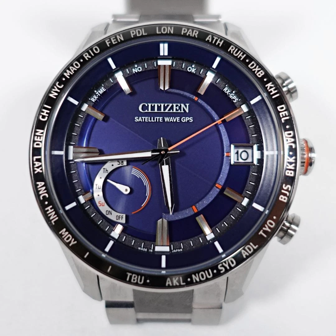 Citizen Attesa F150-T025811 Satellite Wave Titanium Navy Slv Quartz Mens Watch