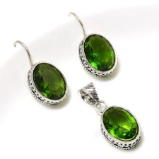 Peridot 925 Silver Plated Handmade Pendant & Earrings Set of 25"
