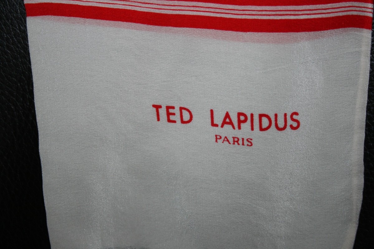 Écharpe En Soie Ted Lapidus – Rouge/beige, 117 X 13 Cm, Motif Carreaux, Occasion