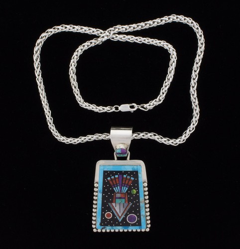 Fancy Multi Micro-Stone Inlay Necklace By Navajo Artist Sammy Smith - Picture 5 of 5