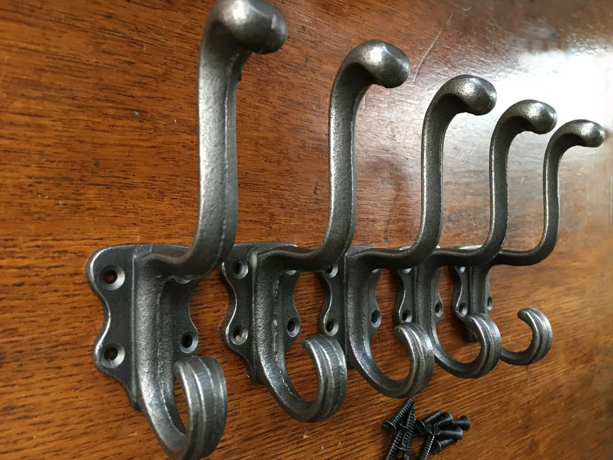 FIVE CLASSIC ANTIQUE STYLE CAST IRON DOUBLE COAT HOOK COATHOOK HANGER H1