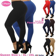 2 Pack Women Queen Size Warm Fleece Lined Full Length Leggings Plus Size