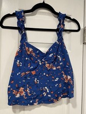 Abercrombie Fitch Size S Blue Floral Ruffle Strap Smocked Back Cropped Tank