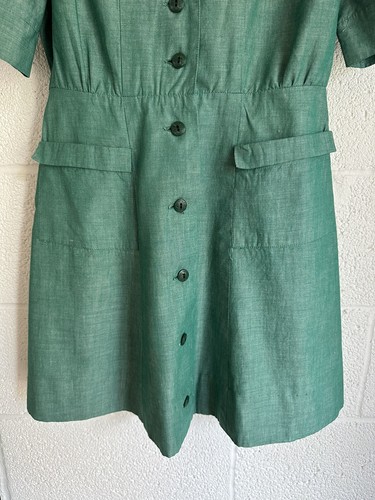 Official Girl Scouts Green Permanent Press Button Up Vintage Uniform Dress SZ 10 - Picture 4 of 13