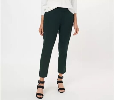 NWOT Susan Graver Milano Knit Pull-On Slim Leg Ankle Pants Sz XXS Dark Evergreen