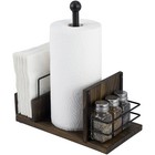 Brown Wood & Black Metal Paper Towel Roll Stand w/ Spice Rack & Napkin Holder