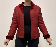 Doncaster - Women's Red Sheepskin Shearling Suede Coat Jacket - Uk 10