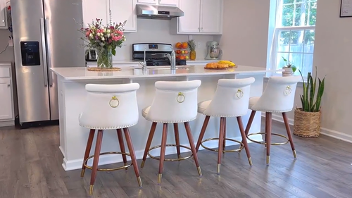 Set of 2 Swivel Velvet Bar Stools Counter Height Bar Chairs with Backrest 24'' - Video 1 of 1