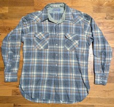 Vtg Pendleton Flannel Shirt - Large - Wool USA - Pearl Snap Button Plaid - Read