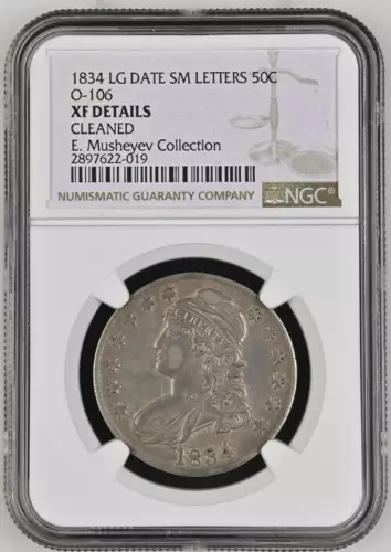 +1834 LG Date Sm. Letter 50 C. O-106 Cap NGC XF DETAILS Details Cleaned #214