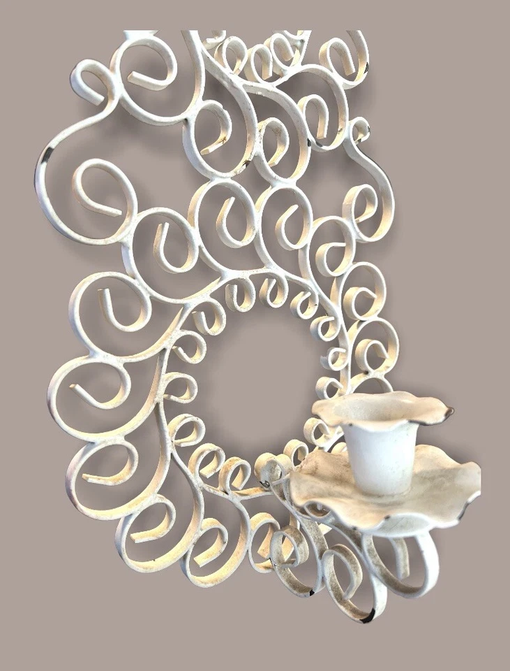 Shabby chic Wall Sconce Candle Holder Distressed Ivory Iron - Image 2 of 4