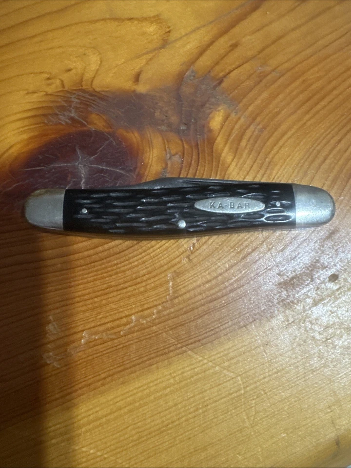 Navaja de Bolsillo Ka-bar Plegable 3 Hojas Marrón Plantilla Hueso Mango 3 3/4 De Colección Foto 2 de 4