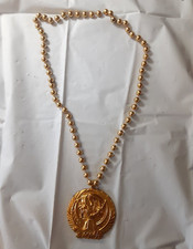Thoth Egyptian Gold Medallion Bead Necklace, plastic, 30" Lg, novelty, *wear