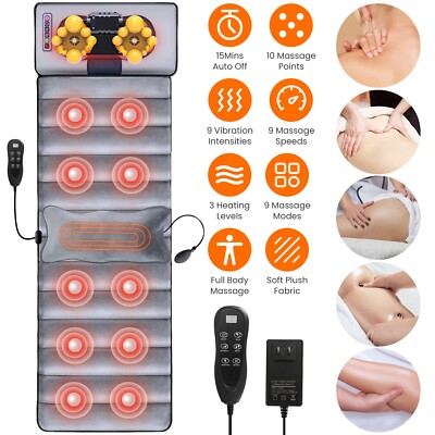 9 Massage Modes Full Body Massage Mat with Heat Vibration Neck Back Massage Pad
