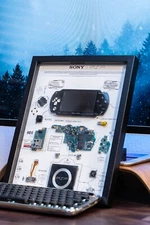 Disassembled PSP 1000 Teardown With Frame, Deconstructed Game Device PSP Art