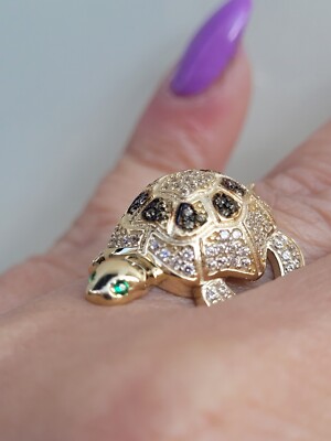 指輪・リング wing bling 14k Janthi Lucky Turtle Natural Stone Ring 14k gold 3d turtle good luck lucky Ring green Size 6 7 8 9