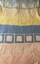 VTG Handmade Afghan Crochet Throw Lap Baby Granny Blanket Multicolor 43 X 60